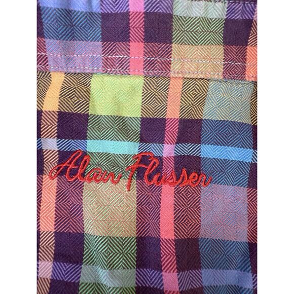 Alan Flusser Button Down Collar Shirt Mens Large Colorful Check Plaid L/S Pocket - Picture 5 of 7